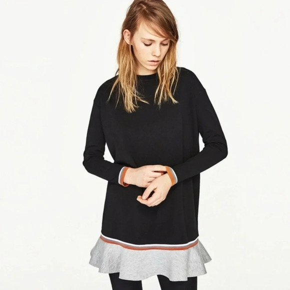 ZARA NEW Ruffle Hem Oversized Sweater Tunic - Picture 1 of 3